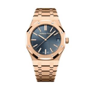pink gold blue dial royal oak style 41mm